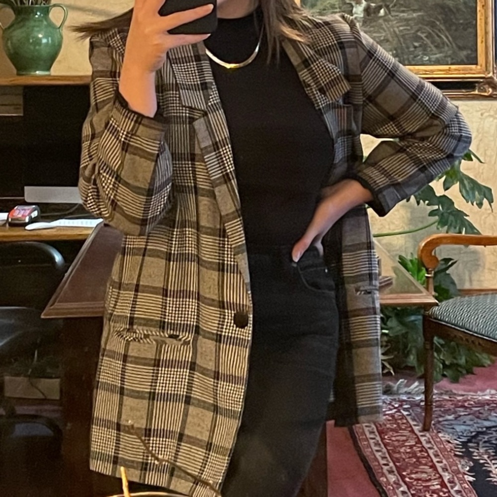 Vintage Black and Gray Plaid Blazer